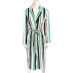 Halogen Multicolor Blue / Green / white Striped Long Sleeve Tie-waist Dress